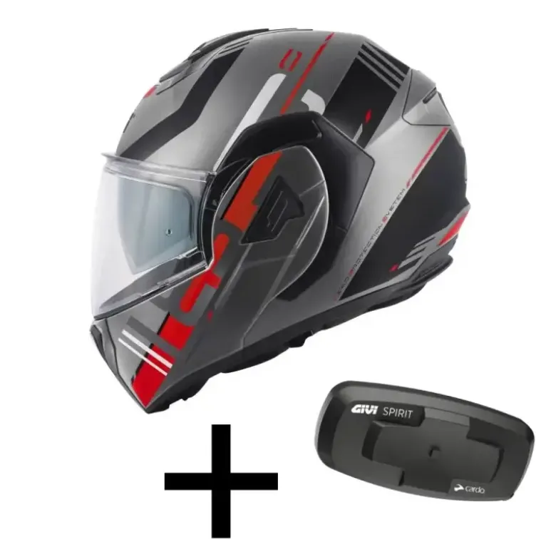 Bundle Casco Givi X.30 Pulsar Titanio Nero Rosso Opaco con Interfono Givi I319S