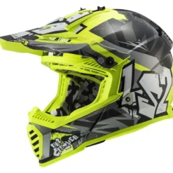Casco Cross Enduro Ls2 Mx437 Fast Evo Crusher Nero Giallo Alta Visibilità