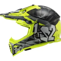 Casco Cross Enduro Ls2 Mx437 Fast Evo Crusher Nero Giallo Alta Visibilità