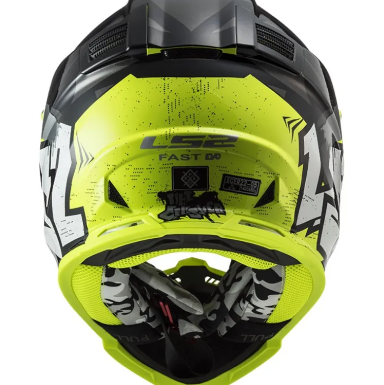 Casco Cross Enduro Ls2 Mx437 Fast Evo Crusher Nero Giallo Alta Visibilità