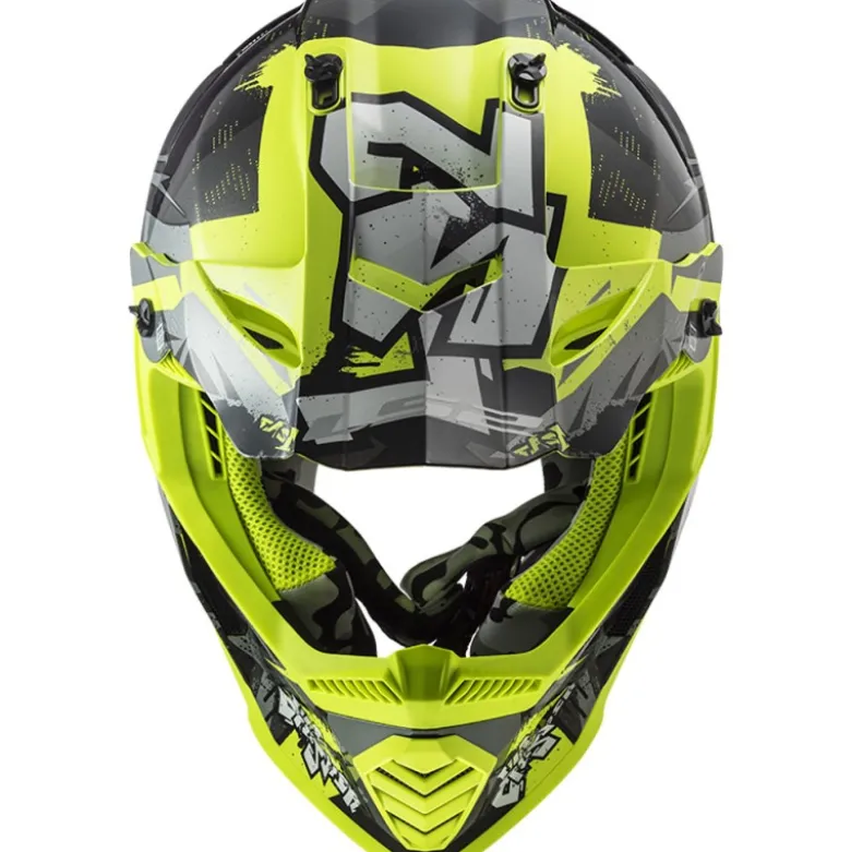 Casco Cross Enduro Ls2 Mx437 Fast Evo Crusher Nero Giallo Alta Visibilità