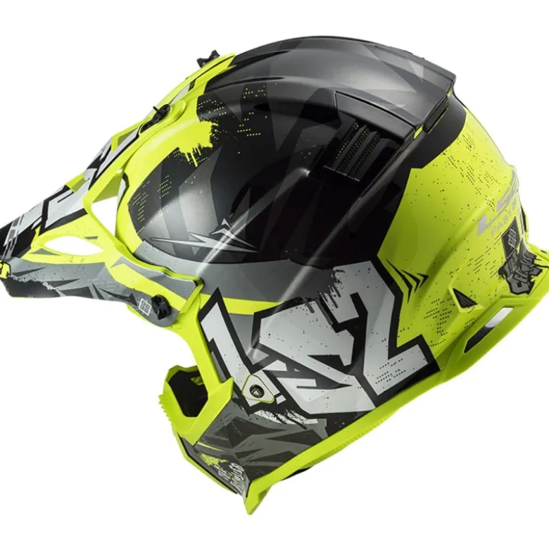 Casco Cross Enduro Ls2 Mx437 Fast Evo Crusher Nero Giallo Alta Visibilità