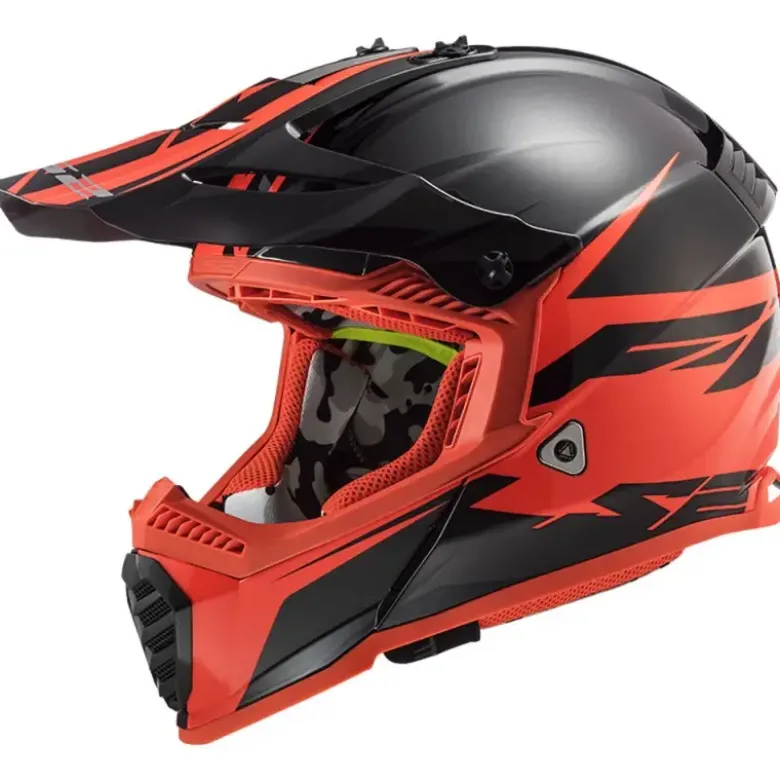 Casco Cross Enduro Ls2 Mx437 Fast Evo Roar Nero Opaco Rosso -