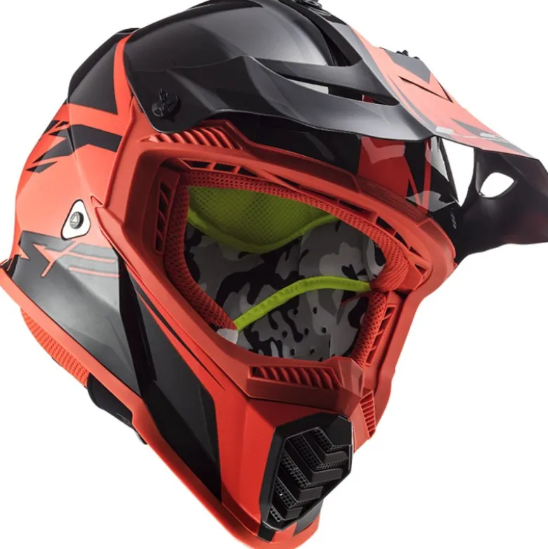 Casco Cross Enduro Ls2 Mx437 Fast Evo Roar Nero Opaco Rosso -