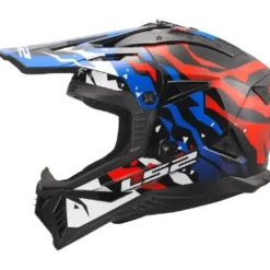 Casco Cross Ls2 Mx708 Fast II Grotesk Bianco Blu Rosso Lucido