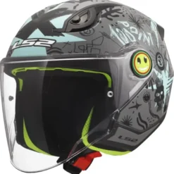 Casco Jet Bambino Ls2 OF622 Funny II Scribble Grigio Blu Lucido