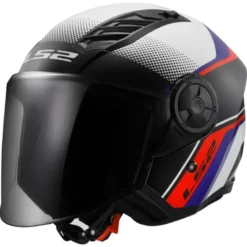 Casco Jet Ls2 OF616 Airflow 2 Rush Bianco Blu Rosso Lucido con Visiera Aggiuntiva