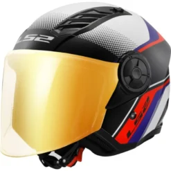 Casco Jet Ls2 OF616 Airflow 2 Rush Bianco Blu Rosso Lucido con Visiera Aggiuntiva
