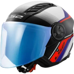 Casco Jet Ls2 OF616 Airflow 2 Rush Bianco Blu Rosso Lucido con Visiera Aggiuntiva
