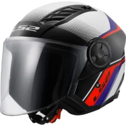 Casco Jet Ls2 OF616 Airflow 2 Rush Bianco Blu Rosso Lucido con Visiera Aggiuntiva