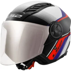 Casco Jet Ls2 OF616 Airflow 2 Rush Bianco Blu Rosso Lucido con Visiera Aggiuntiva