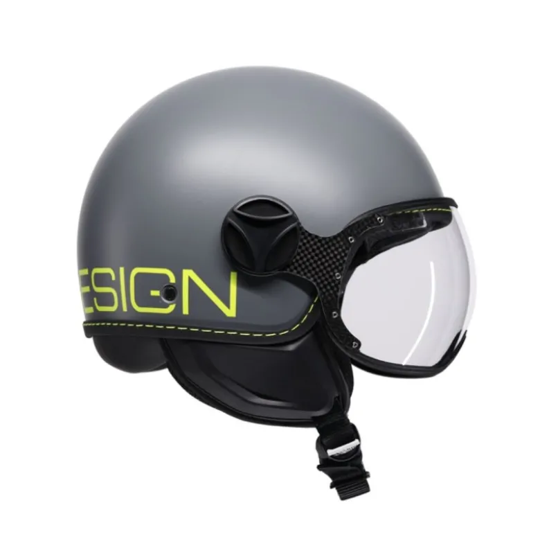 Casco Jet Momo Design Fgtr E2206 Classic Grigio Giallo Fluo Opaco