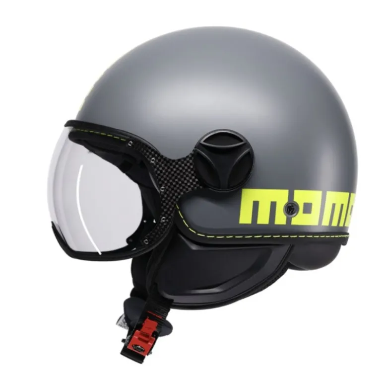 Casco Jet Momo Design Fgtr E2206 Classic Grigio Giallo Fluo Opaco