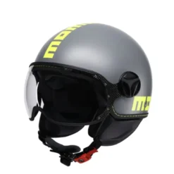 Casco Jet Momo Design Fgtr E2206 Classic Grigio Giallo Fluo Opaco