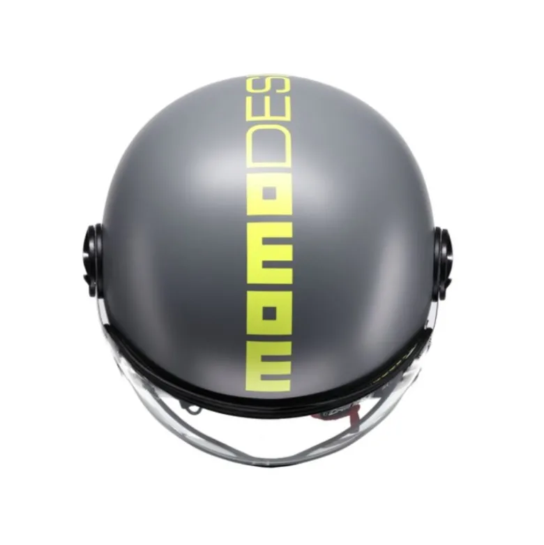 Casco Jet Momo Design Fgtr E2206 Classic Grigio Giallo Fluo Opaco
