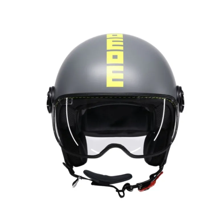 Casco Jet Momo Design Fgtr E2206 Classic Grigio Giallo Fluo Opaco