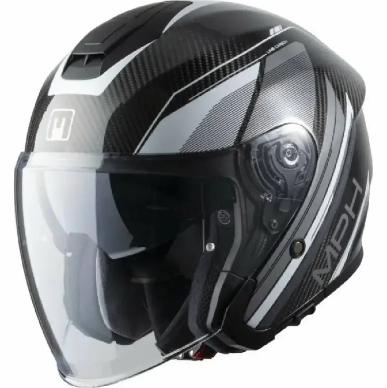Casco Jet MPH Line C Grafica Nero Carbonio Bianco Argento