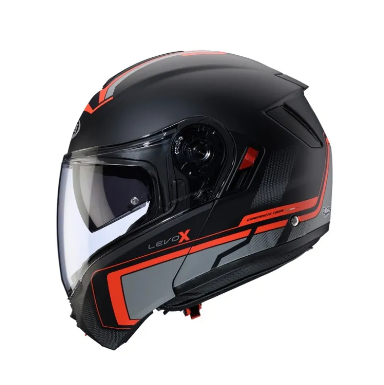 Casco Modulare Caberg Levo X Elite Nero Antracite Rosso Fluo