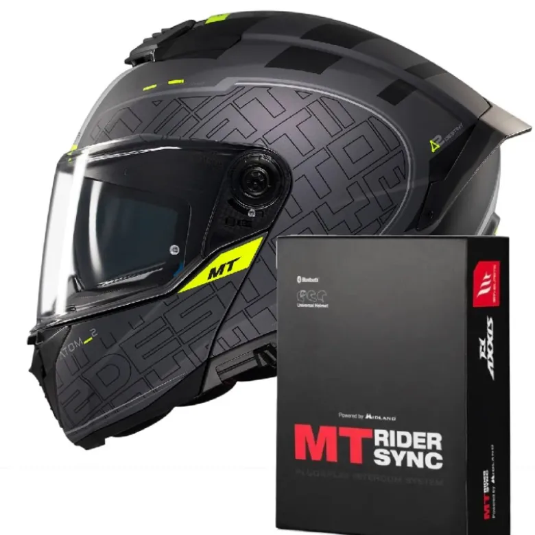 Casco Modulare Mt Helmets con Interfono Mt-Rider Fu404Sv Atom 2 Sv Destiny Opaco