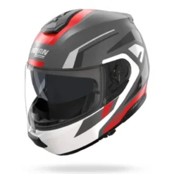 Casco Modulare Nolan N100-6 Cinetico 361 Grigio Lava Bianco Rosso Opaco