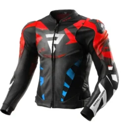 Giacca In Pelle Rebelhorn Inferno Nero Blu Bianco Rosso
