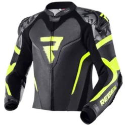 Giacca In Pelle Rebelhorn Rebel Nero Giallo Fluo