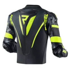 Giacca In Pelle Rebelhorn Rebel Nero Giallo Fluo