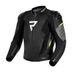 Giacca In Pelle Rebelhorn Veloce Nero Grigio Giallo Fluo