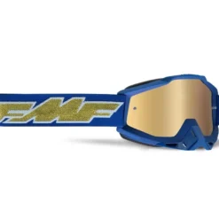 Maschera Moto FMF Powerbomb Rocket Blu Oro Lente Oro Specchiata