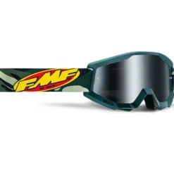 Maschera Moto FMF Powercore Assault Verde Mimetico Lente Argento Specchiata
