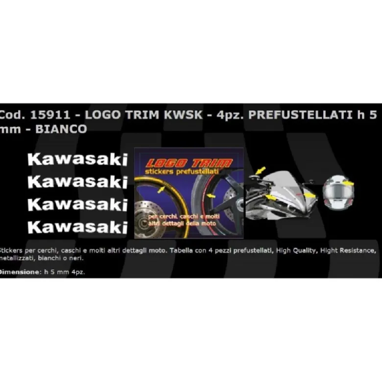 Set Adesivi Stickers Serie Trim Con Logo Kawasaki Bianco H 5 MM