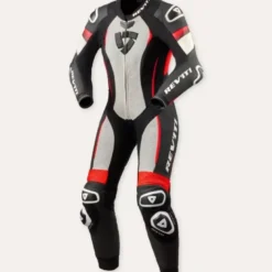 Tuta Donna Intera In Pelle Revit Xena 4 Bianco Rosso Neon