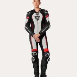 Tuta Donna Intera In Pelle Revit Xena 4 Bianco Rosso Neon