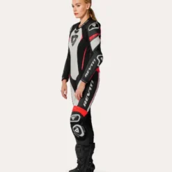 Tuta Donna Intera In Pelle Revit Xena 4 Bianco Rosso Neon