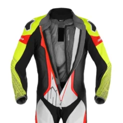 Tuta Intera In Pelle Spidi Supersonic Perforated Pro Nero Giallo Fluo